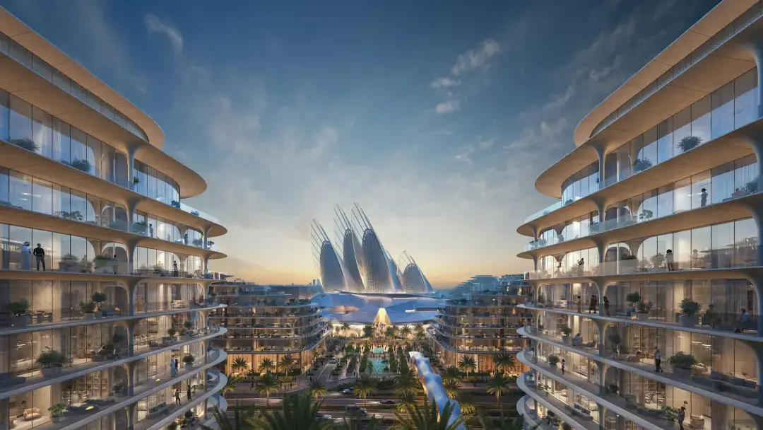 Modern architecture of The Row Saadiyat Abu Dhabi with elegant design and waterfront surroundings